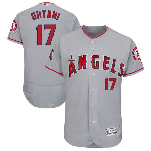 Men Los Angeles Angels 17 Ohtani Grey Elite MLB Jerseys